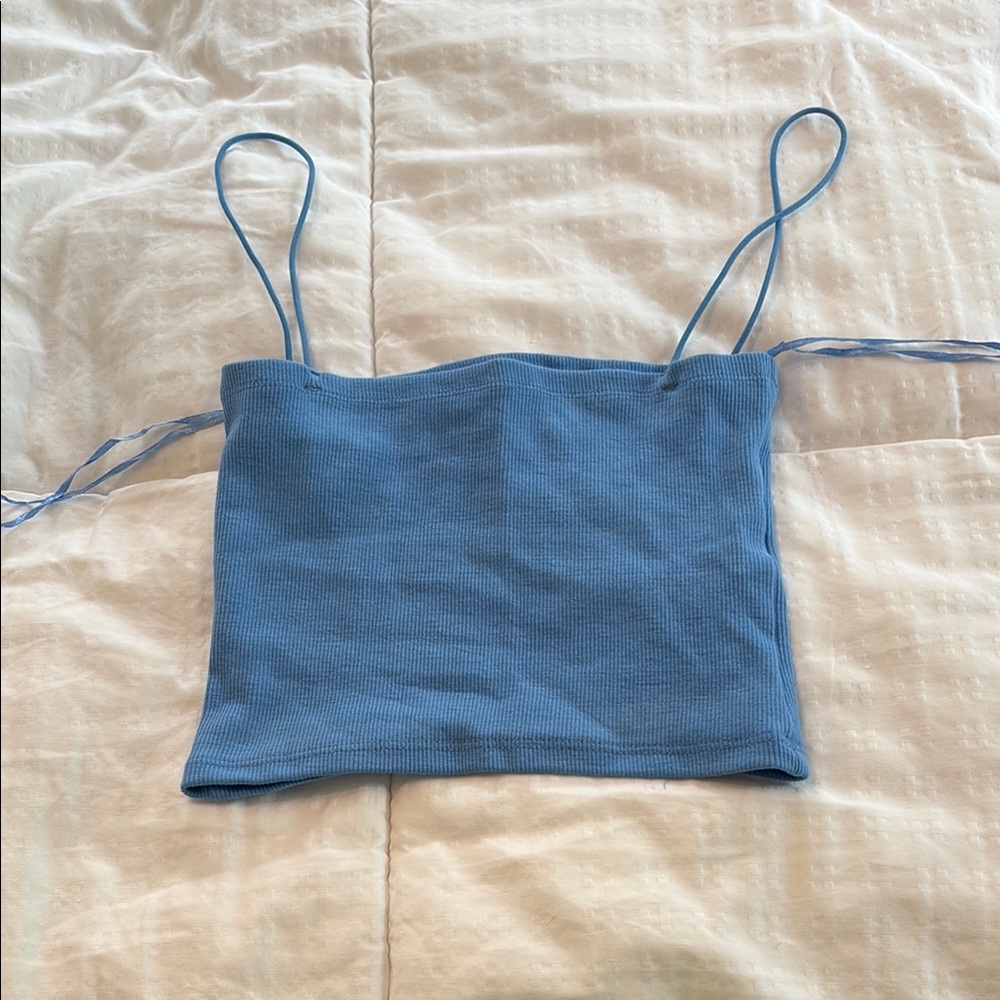 Zara Blue Fitted Crop Camisole with Spaghetti Straps